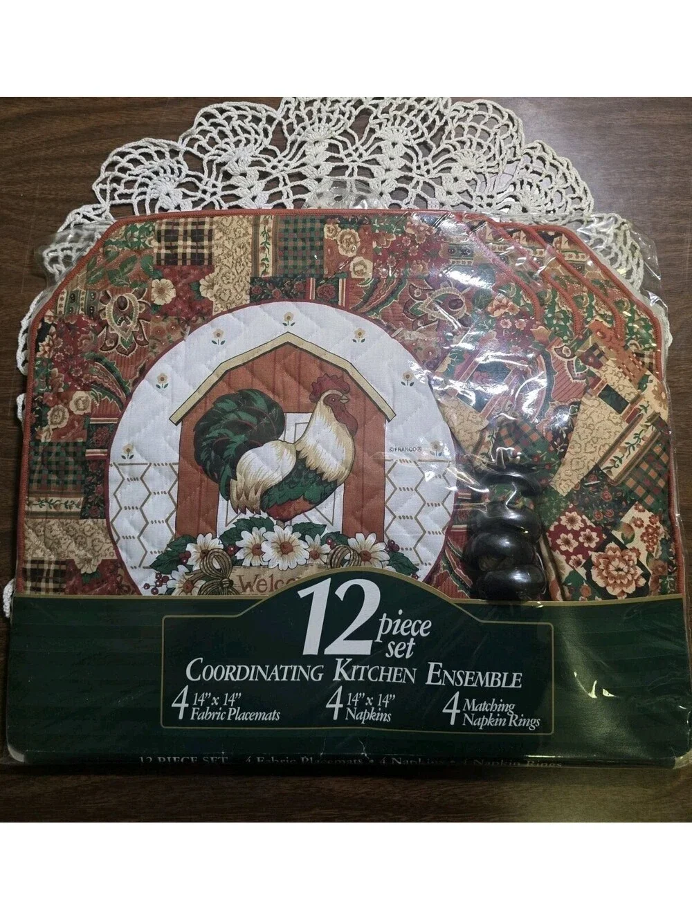 NOS Vintage Kitchen Ensemble 12 Piece By Franco Rooster WELCOME cottage Core